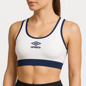 Umbro Sports Bra Womens Size Medium White Navy Blue Trim Elastic Band Athletic